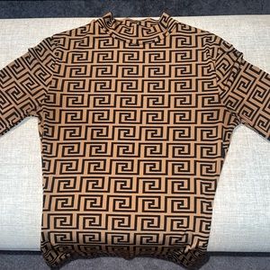 Fashionova all over print snap bodysuit mocha/black size small.